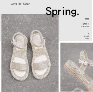 slippers Flip Flops,Women's Straw Woven Sandals, Fisherman Shoes, Ethnic Style Bohemian Platform Sandals with Platform Sandals