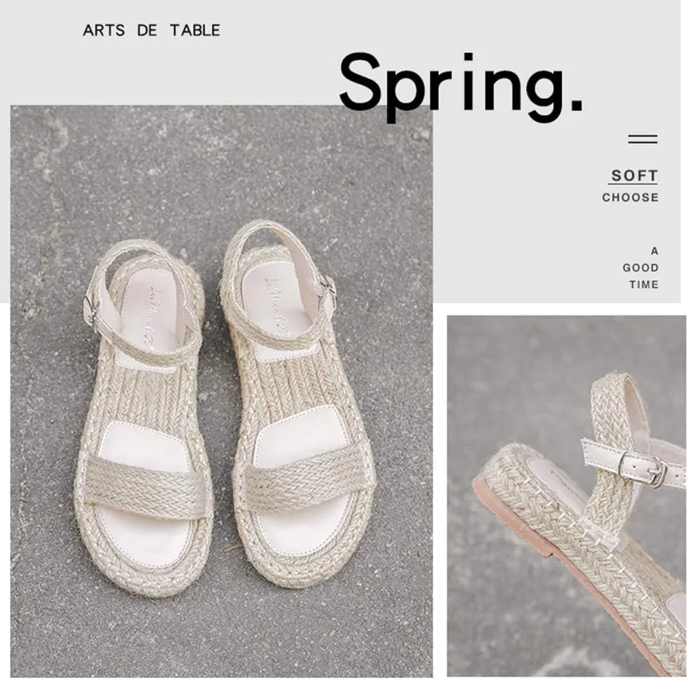 slippers Flip Flops,Women's Straw Woven Sandals, Fisherman Shoes, Ethnic Style Bohemian Platform Sandals with Platform Sandals