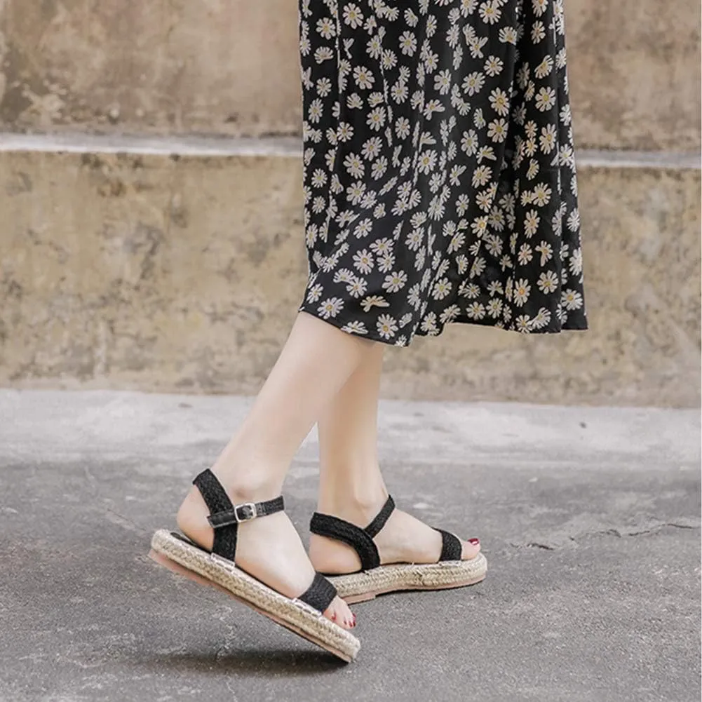 slippers Flip Flops,Women's Straw Woven Sandals, Fisherman Shoes, Ethnic Style Bohemian Platform Sandals with Platform Sandals