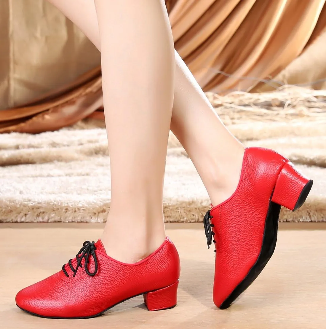 TDA Women's Classic Lace-up Leather Ballroom Salsa Tango Samba Rumba Modern Latin Dance Shoes