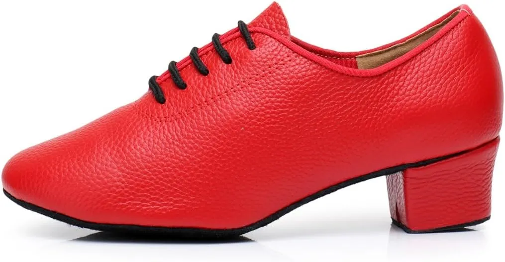 TDA Women's Classic Lace-up Leather Ballroom Salsa Tango Samba Rumba Modern Latin Dance Shoes