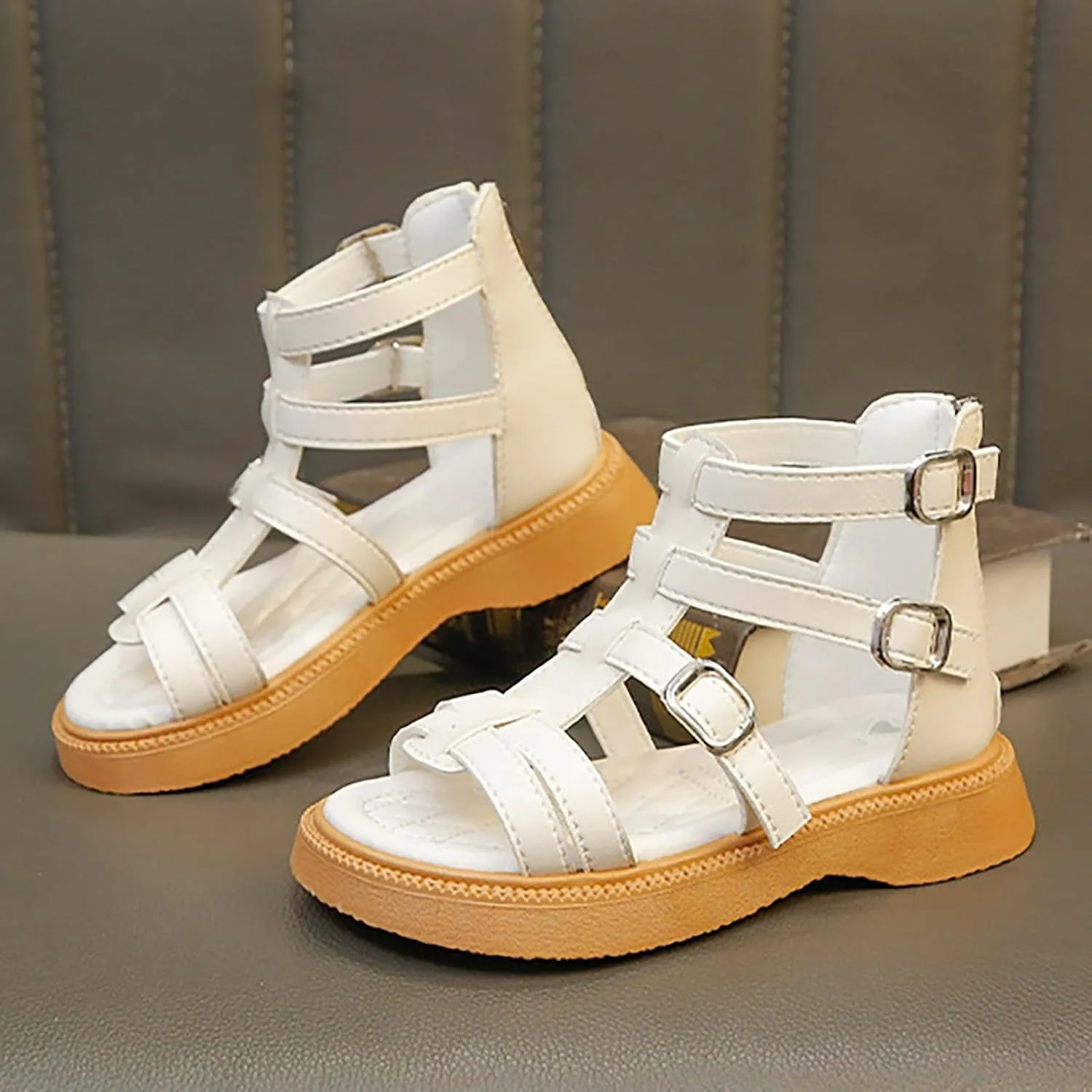 Toddler Little Girls Sandals Open Toe Shoe Side Zipper Strapped Fashion Summer Boots Beach Shoes Outdoor Jelly Sandals