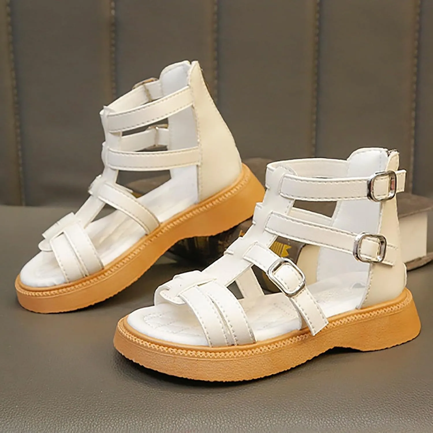 Toddler Little Girls Sandals Open Toe Shoe Side Zipper Strapped Fashion Summer Boots Beach Shoes Outdoor Jelly Sandals