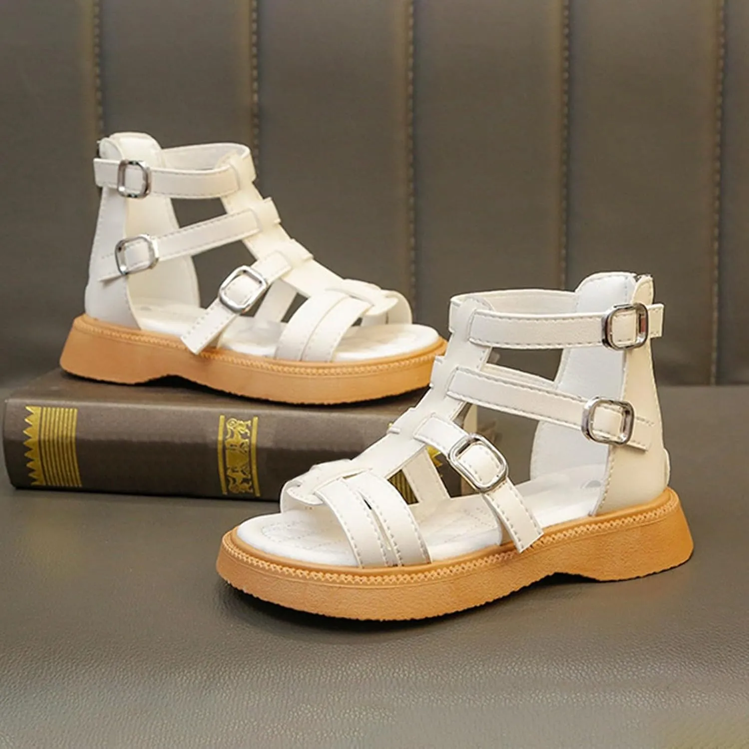 Toddler Little Girls Sandals Open Toe Shoe Side Zipper Strapped Fashion Summer Boots Beach Shoes Outdoor Jelly Sandals