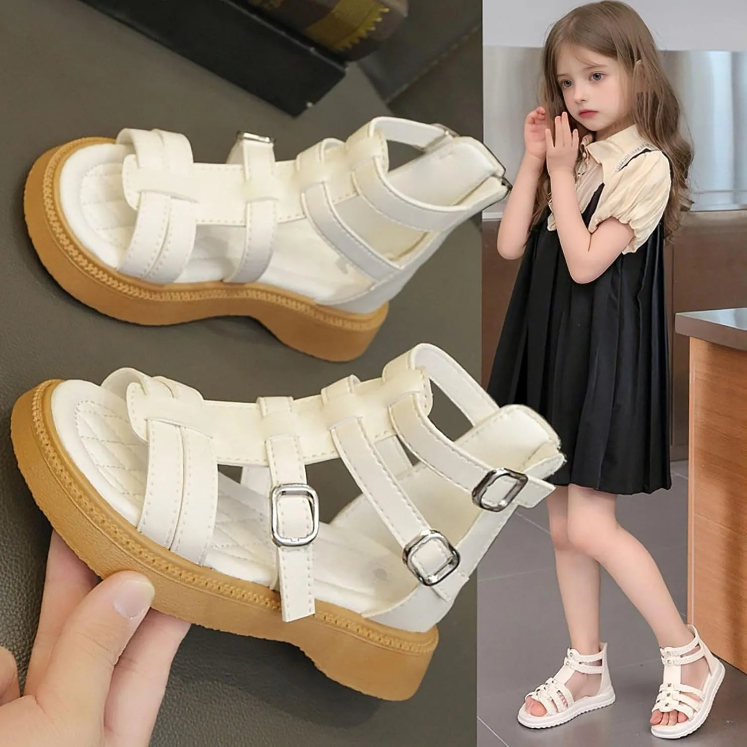 Toddler Little Girls Sandals Open Toe Shoe Side Zipper Strapped Fashion Summer Boots Beach Shoes Outdoor Jelly Sandals
