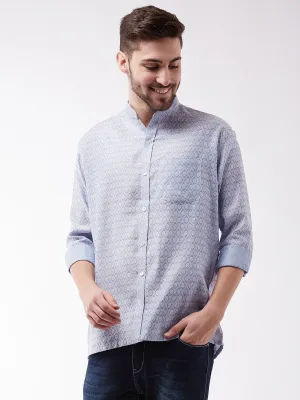 VASTRAMAY Men's Lavender Blue Silk Blend Ethnic Shirt
