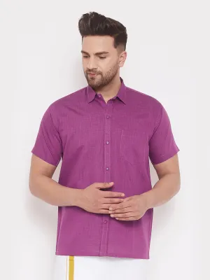 VASTRAMAY Men's Pink Cotton Blend Ethnic Shirt