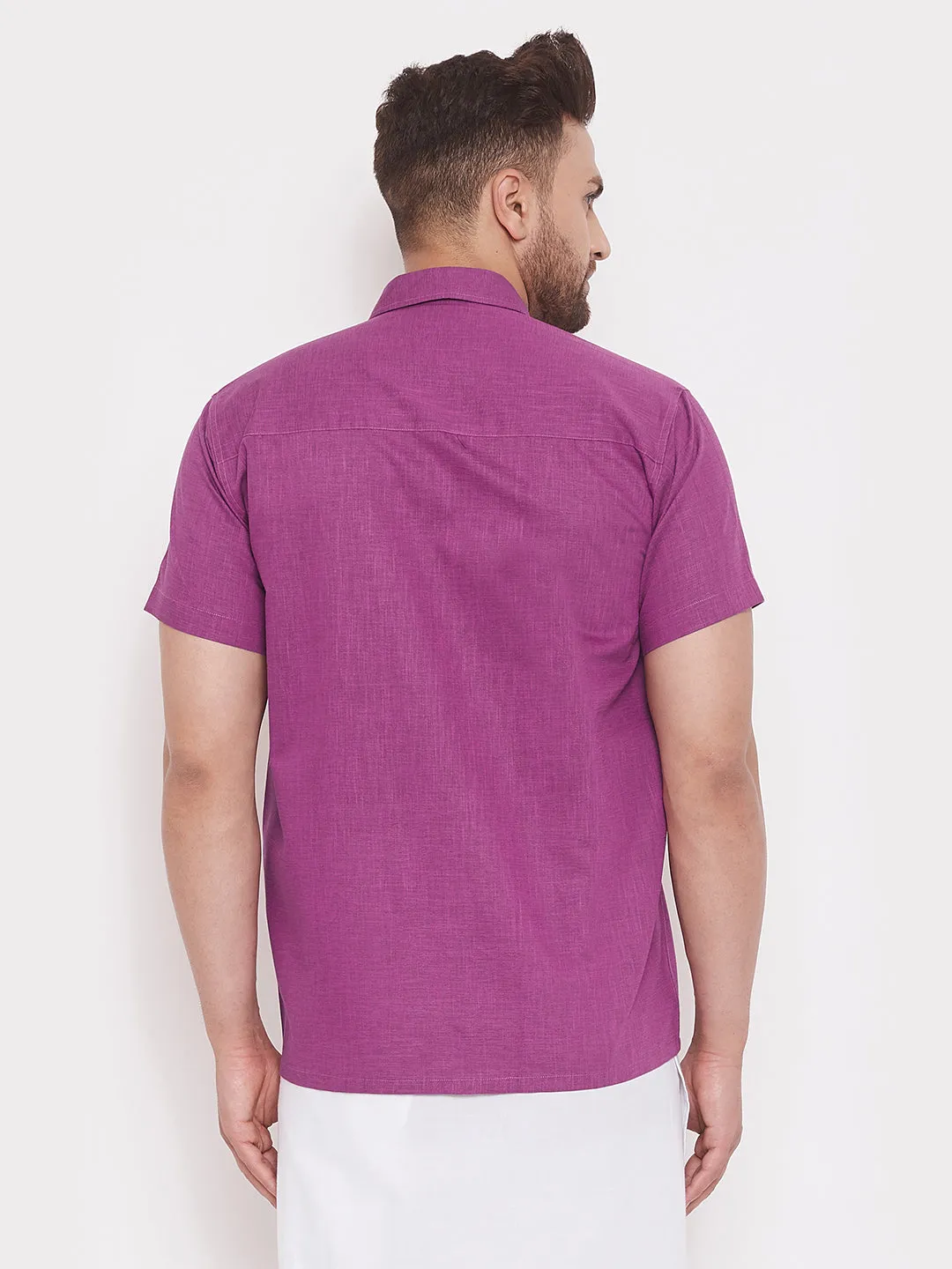 VASTRAMAY Men's Pink Cotton Blend Ethnic Shirt