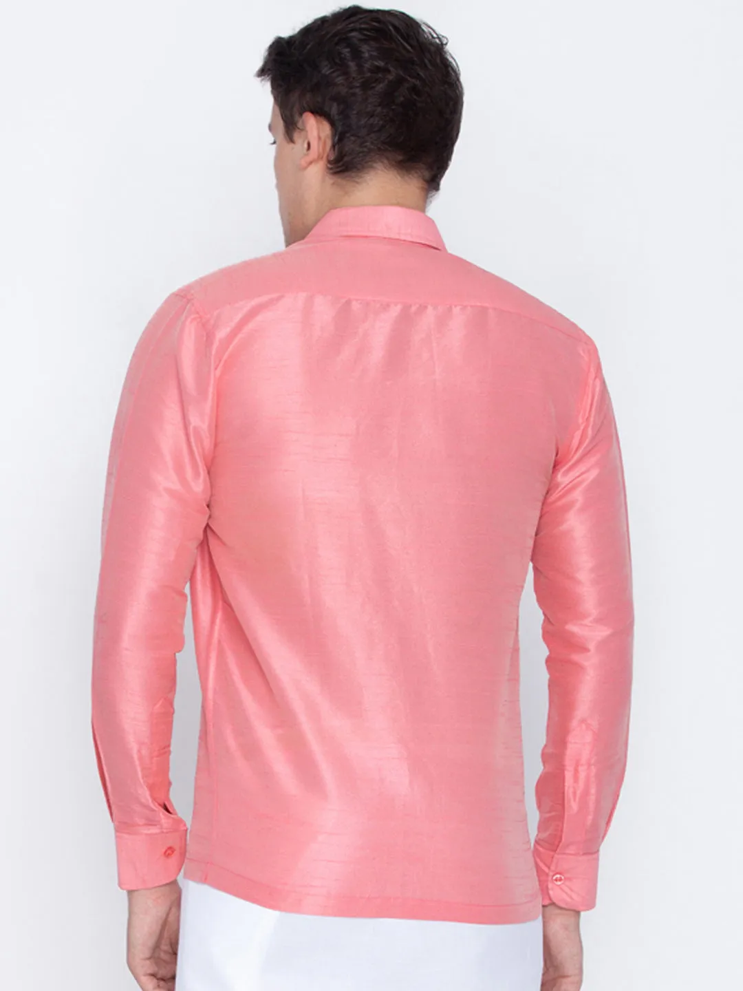 VASTRAMAY Men's Pink Silk Blend Ethnic Shirt