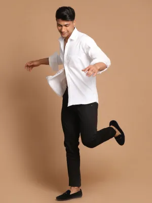 VASTRAMAY Men's White Cotton Solid Shirt
