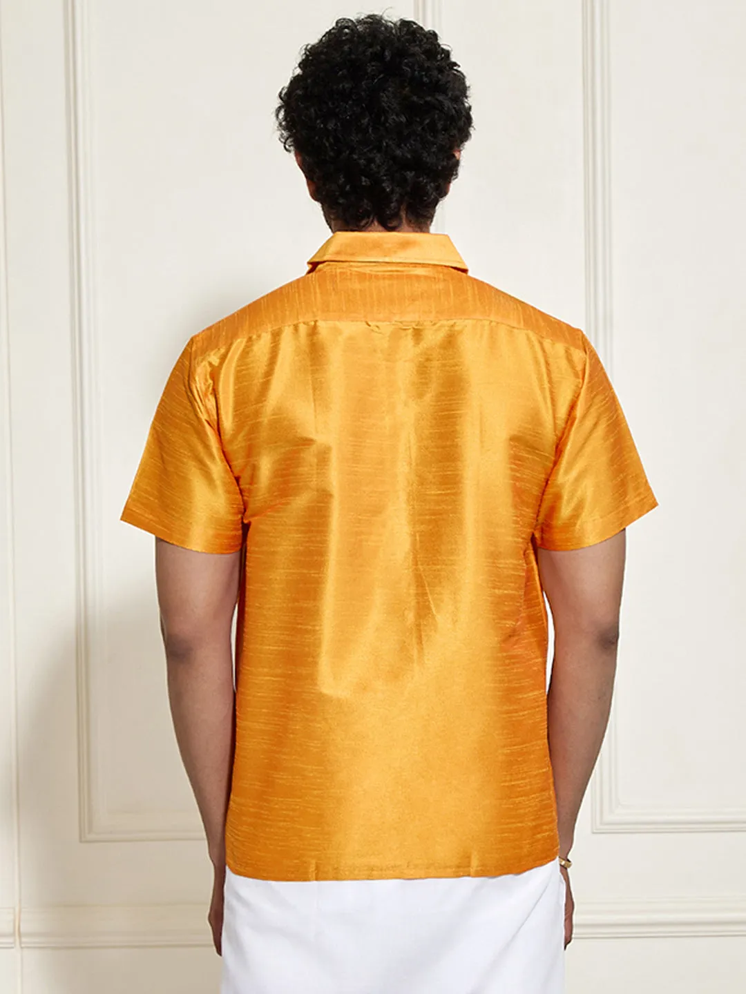 VM By VASTRAMAY Men's Orange Silk Blend Ethnic Shirt