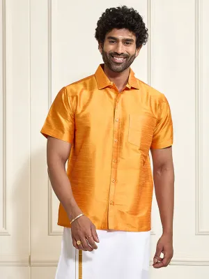 VM By VASTRAMAY Men's Orange Silk Blend Ethnic Shirt