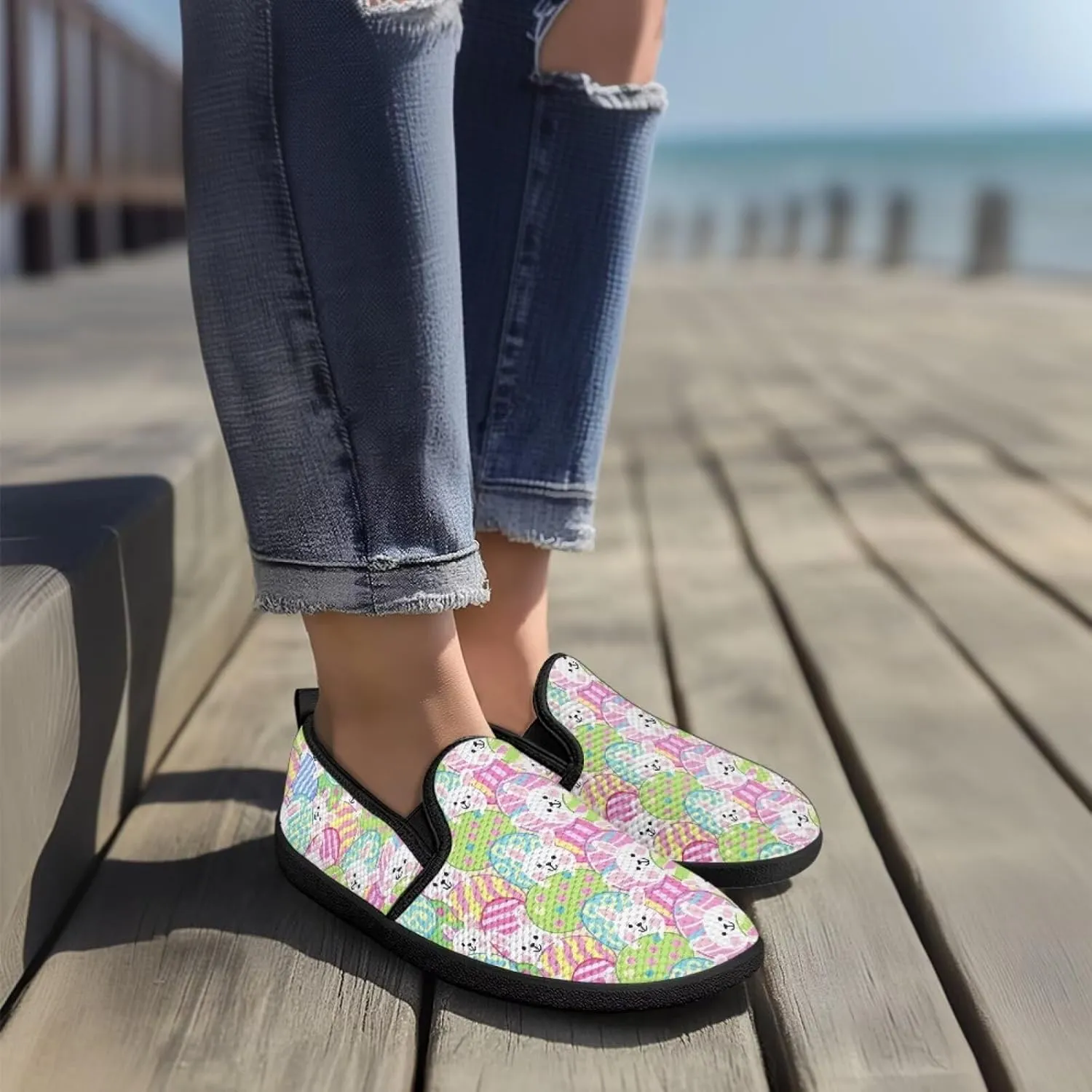 Womens Flats Shoes Breathable Mesh Slip On Sneakers Casual Lightweight Non-Slip Loafers for Walking Work