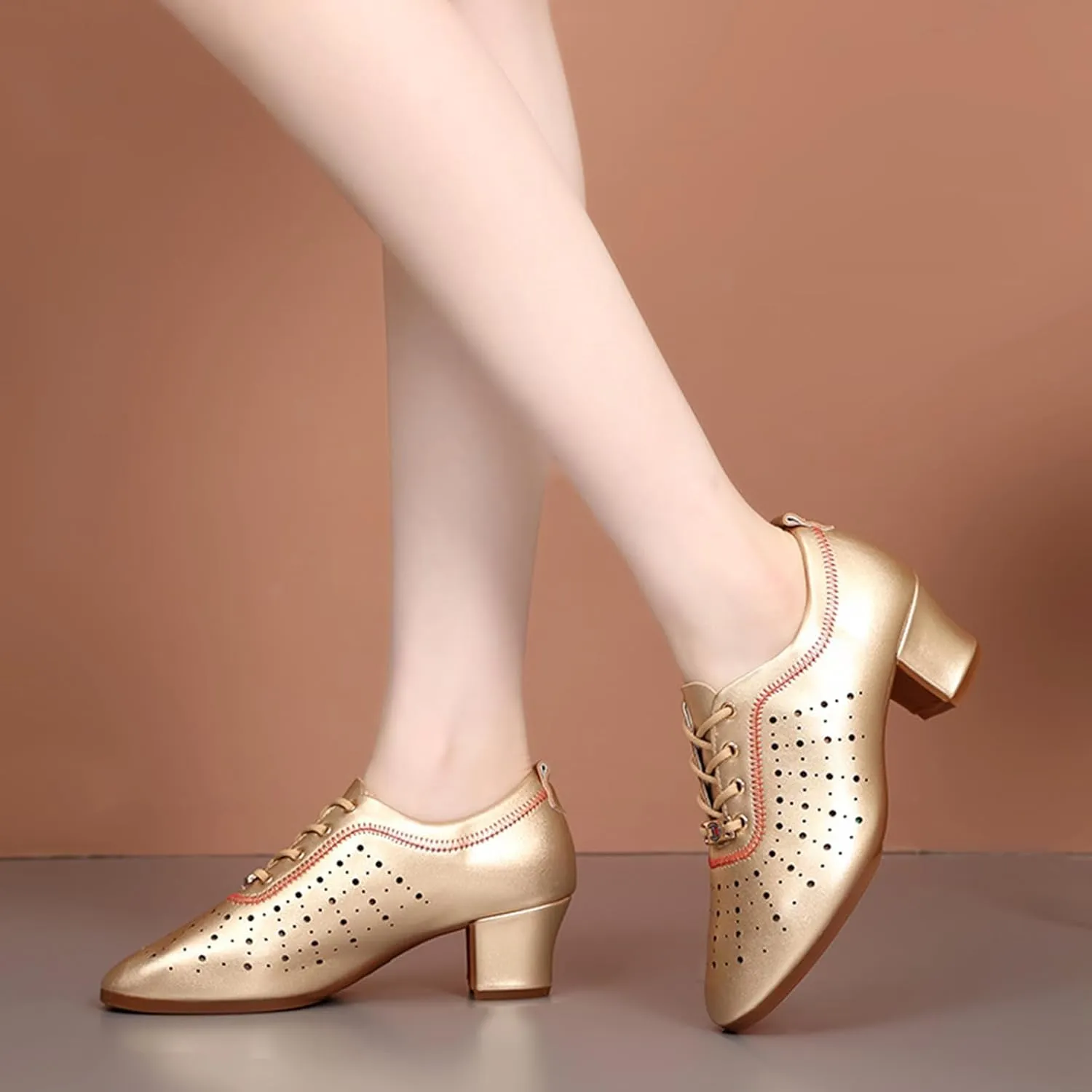 Womens Latin Ballroom Dance Shoes Non-Slip 3.5cm Heel Lace up Modern Dance Sneaker with Split Sole