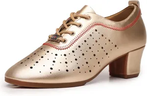 Womens Latin Ballroom Dance Shoes Non-Slip 3.5cm Heel Lace up Modern Dance Sneaker with Split Sole