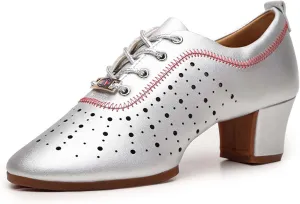 Women's Latin Dance Practice Shoes Ballroom Dance Shoes 3.5Cm Heel Straight Rubber Sole Lace-Up Modern Salsa Dance Shoes