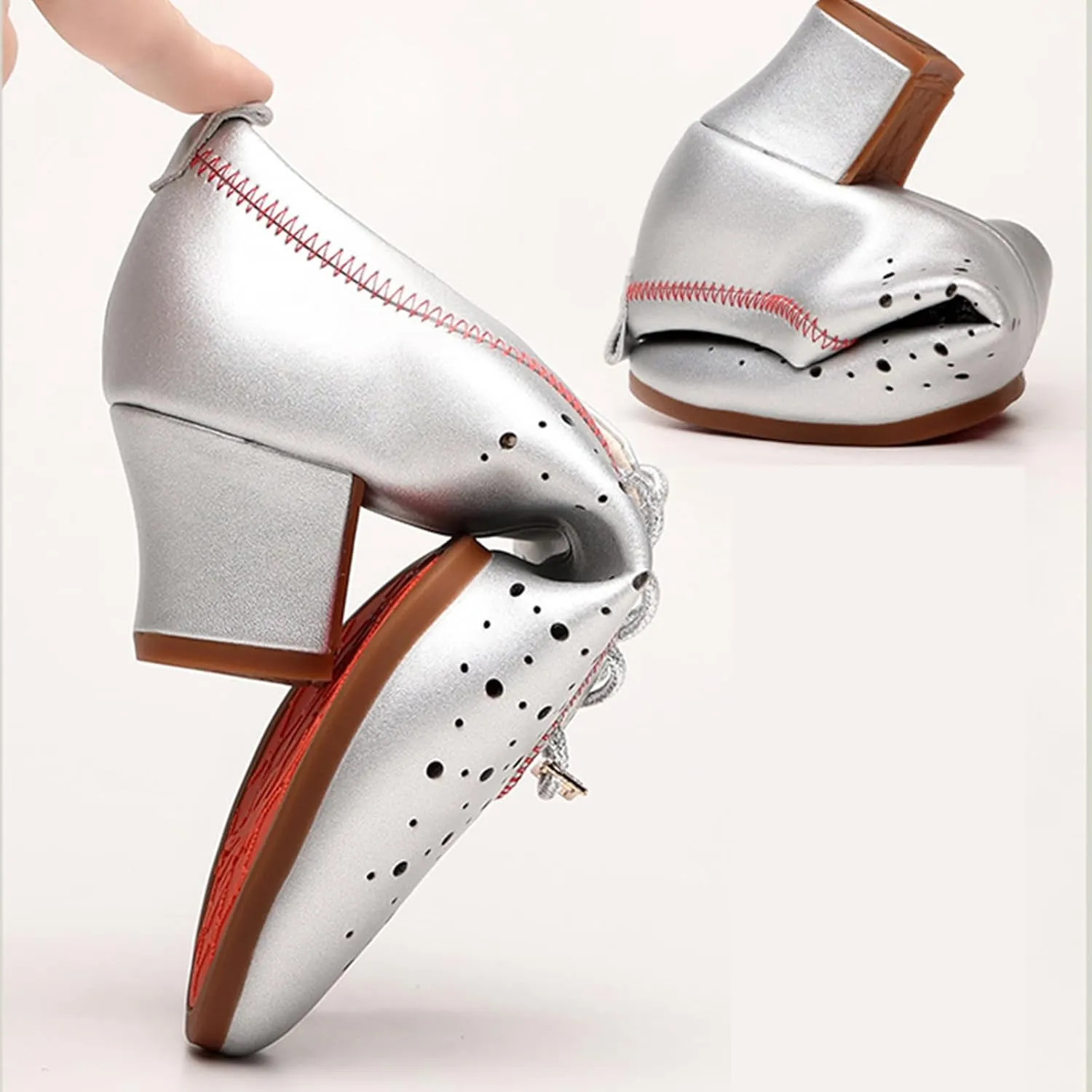 Women's Latin Dance Practice Shoes Ballroom Dance Shoes 3.5Cm Heel Straight Rubber Sole Lace-Up Modern Salsa Dance Shoes