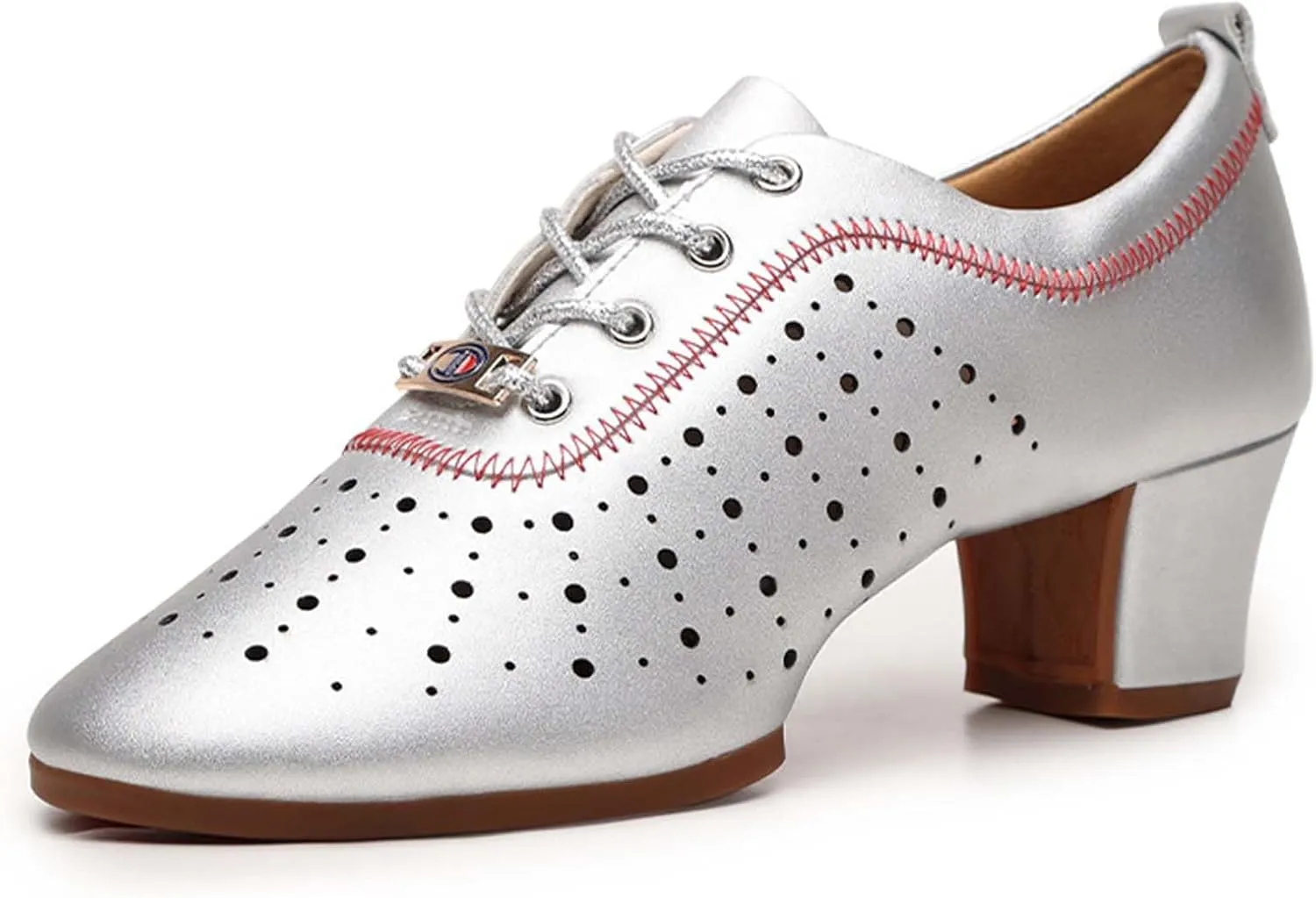 Women's Latin Dance Practice Shoes Ballroom Dance Shoes 3.5Cm Heel Straight Rubber Sole Lace-Up Modern Salsa Dance Shoes