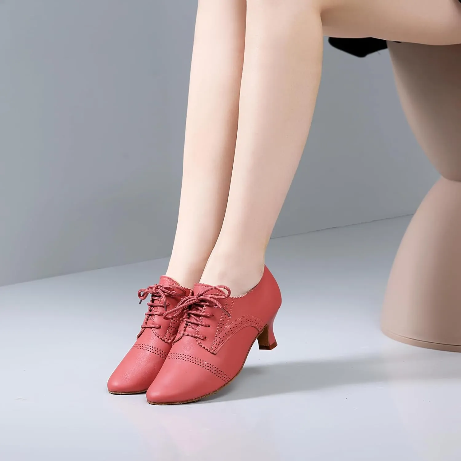 Women's Latin Dance Practice Shoes Lace Up Close Toe Professional Modern Tango Ballroom Dance Shoes,Model WDL-SSMD