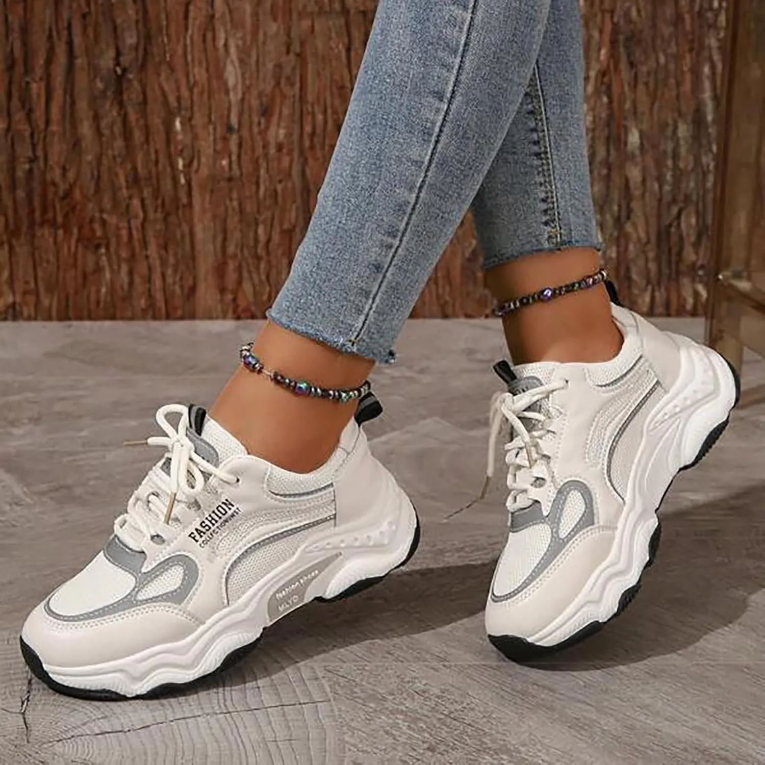 Women's Slip on Walking Shoes Comfy PU Leather Non Slip Arch Support Running Shoes Breathable Gym Workout Shoes Fashion Lace Up Sneakers