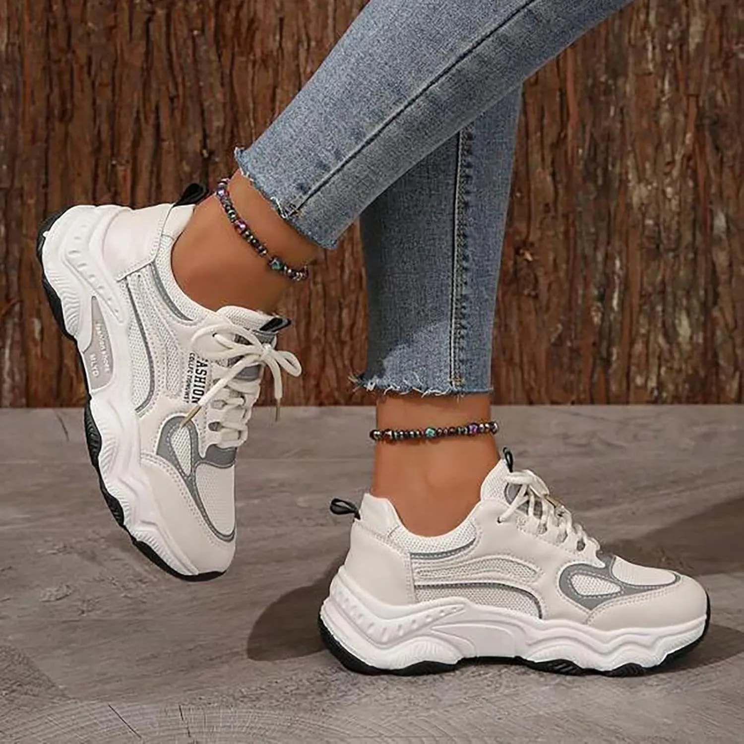 Women's Slip on Walking Shoes Comfy PU Leather Non Slip Arch Support Running Shoes Breathable Gym Workout Shoes Fashion Lace Up Sneakers