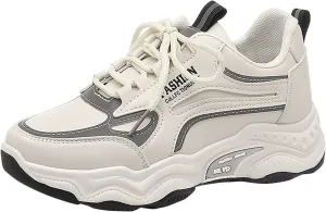 Women's Slip on Walking Shoes Comfy PU Leather Non Slip Arch Support Running Shoes Breathable Gym Workout Shoes Fashion Lace Up Sneakers