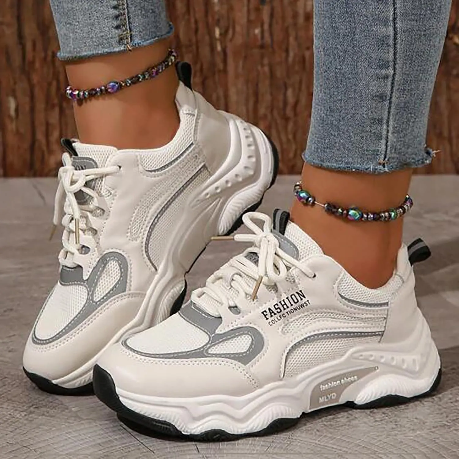 Women's Slip on Walking Shoes Comfy PU Leather Non Slip Arch Support Running Shoes Breathable Gym Workout Shoes Fashion Lace Up Sneakers