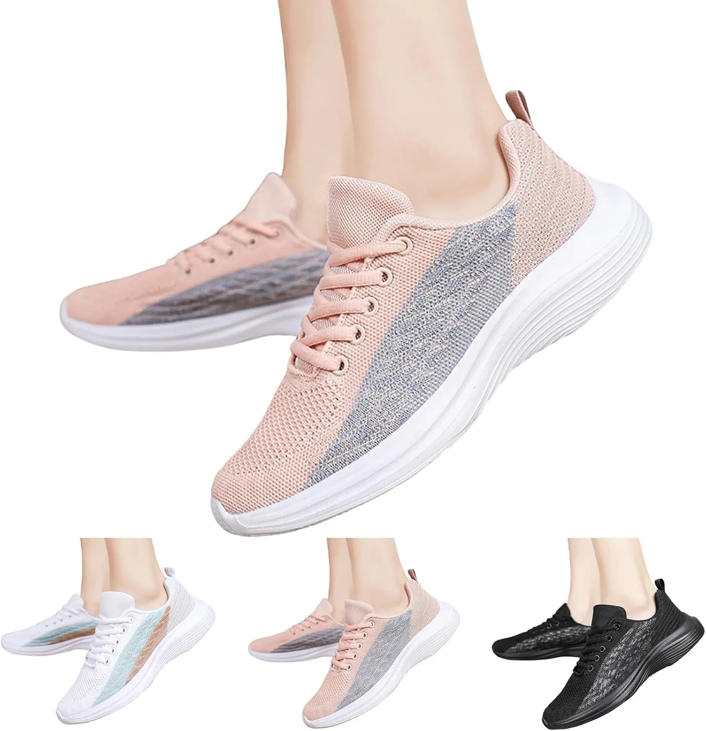 Women's Slip on Walking Shoes Dressy Knitted Non Slip Arch Support Running Shoes Breathable Gym Workout Shoes Ladies 2024 Fashion Sneakers