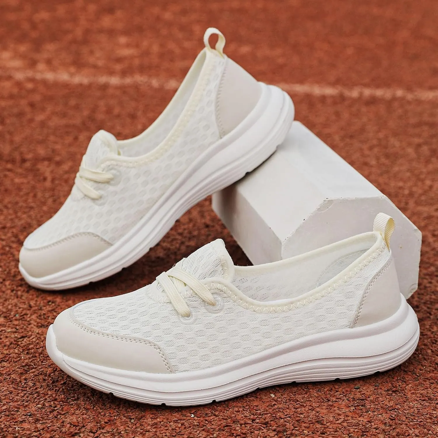 Women's Slip on Walking Shoes Dressy Knitted Non Slip Running Shoes Wide Width Breathable Mesh Gym Jogging Outdoor Shoes Fashion Lace Up Sneakers