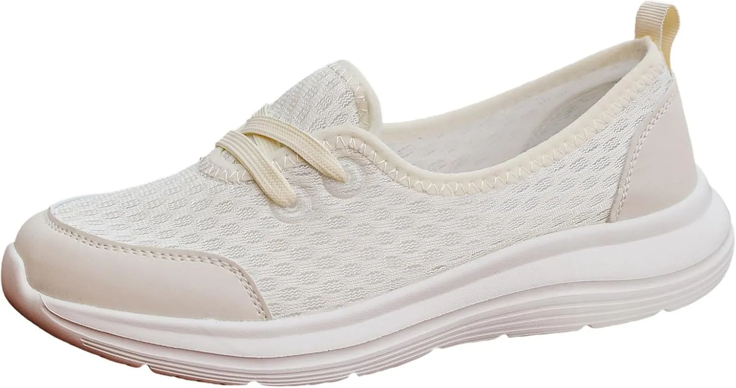 Women's Slip on Walking Shoes Dressy Knitted Non Slip Running Shoes Wide Width Breathable Mesh Gym Jogging Outdoor Shoes Fashion Lace Up Sneakers