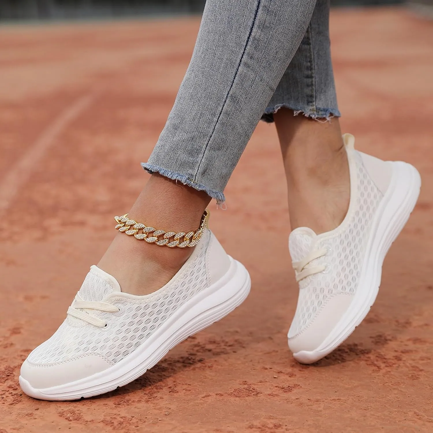 Women's Slip on Walking Shoes Dressy Knitted Non Slip Running Shoes Wide Width Breathable Mesh Gym Jogging Outdoor Shoes Fashion Lace Up Sneakers