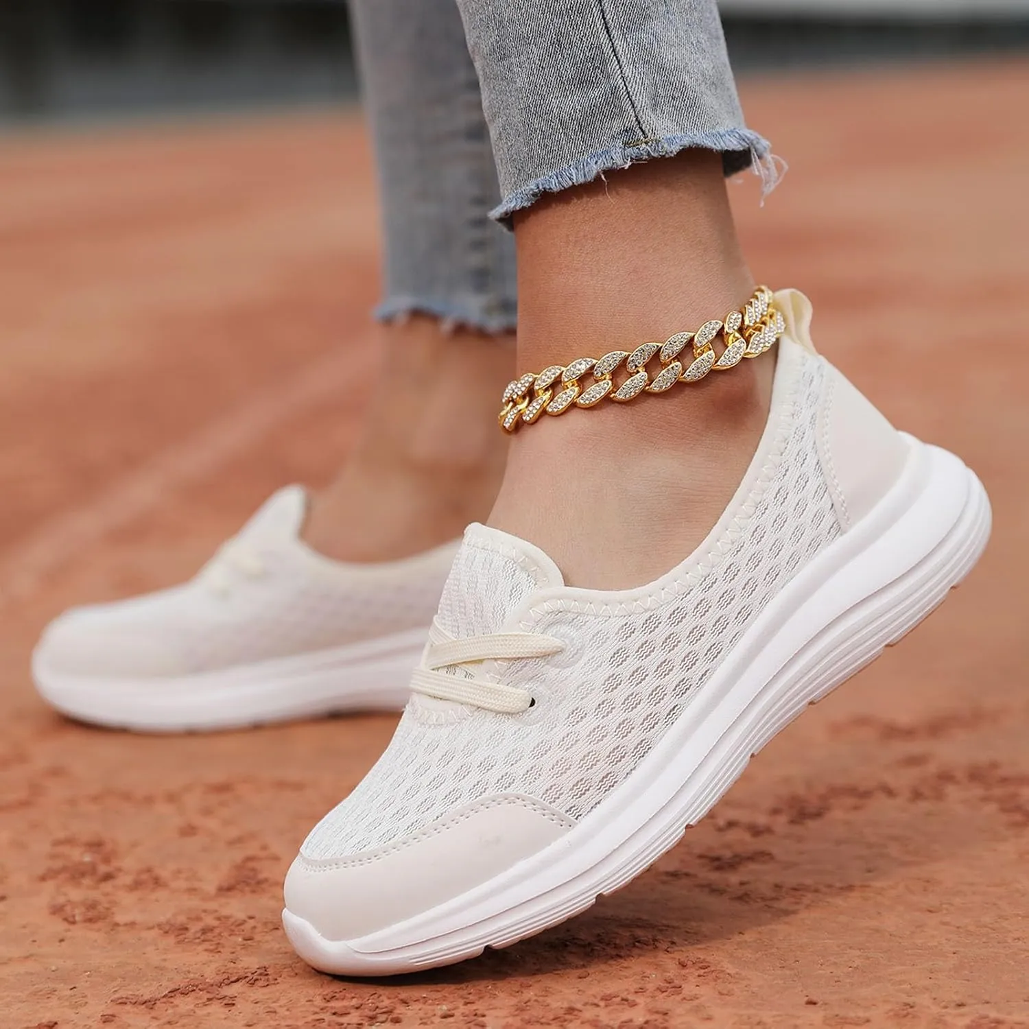 Women's Slip on Walking Shoes Dressy Knitted Non Slip Running Shoes Wide Width Breathable Mesh Gym Jogging Outdoor Shoes Fashion Lace Up Sneakers