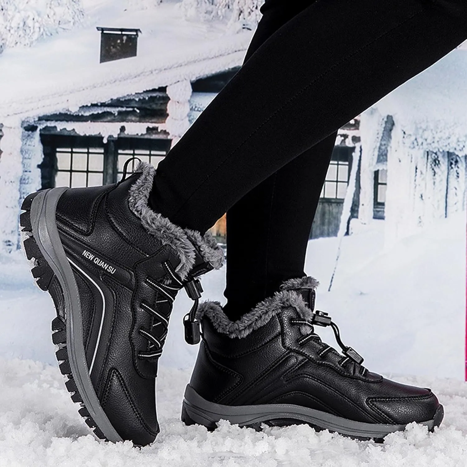 Women's Slip on Walking Shoes Dressy PU Leather Non Slip Comfortable Running Shoes Faux Furry Lined Breathable Sports Workout Tennis Shoes Lightweight Sneakers Indoor Outdoor