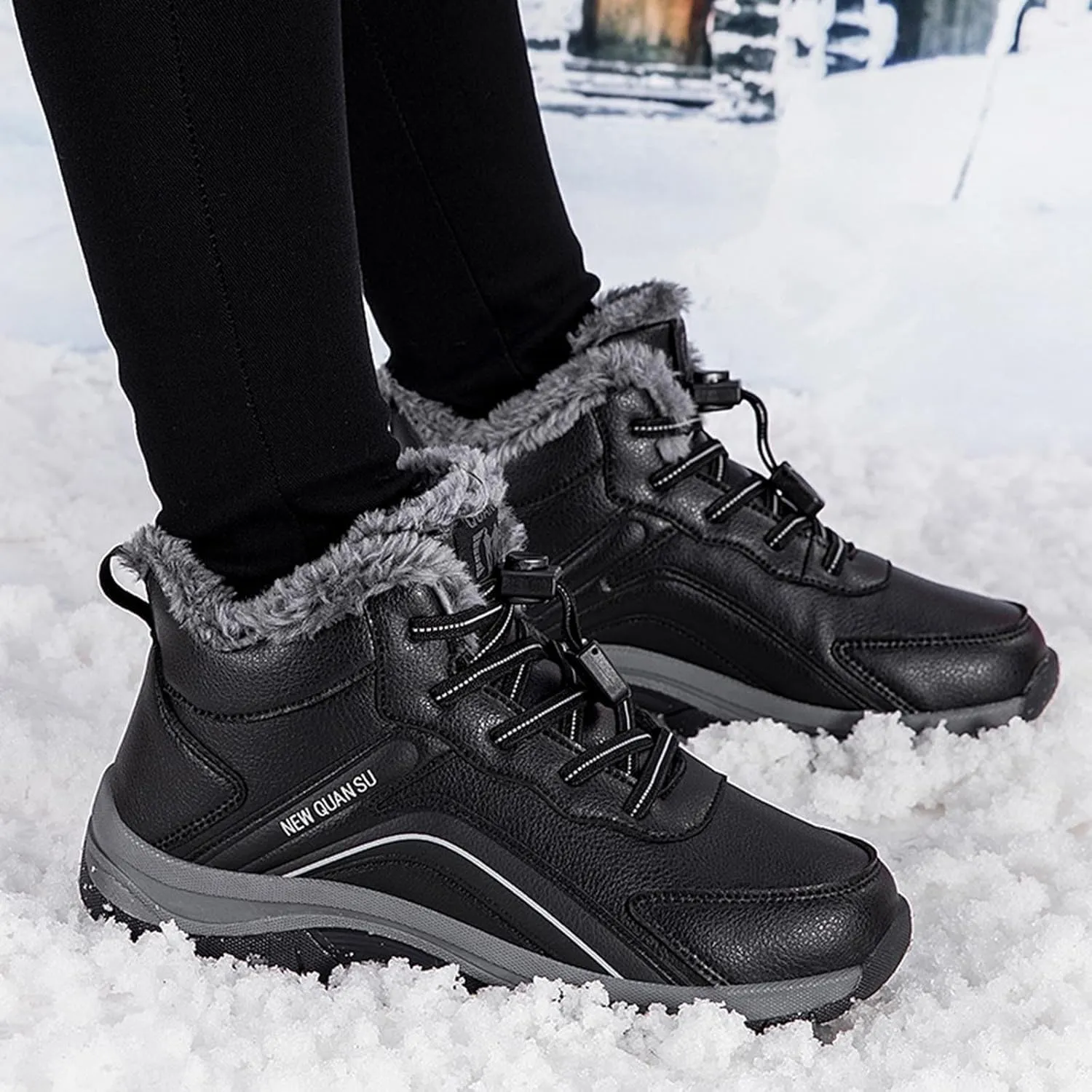 Women's Slip on Walking Shoes Dressy PU Leather Non Slip Comfortable Running Shoes Faux Furry Lined Breathable Sports Workout Tennis Shoes Lightweight Sneakers Indoor Outdoor