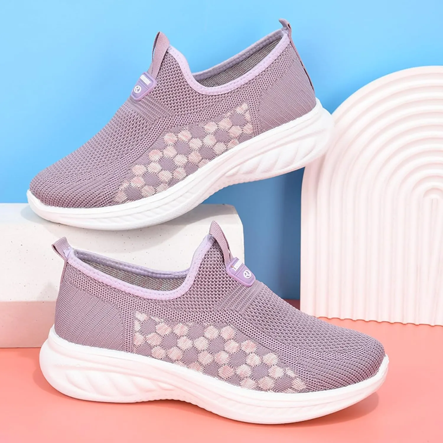 Women's Slip on Walking Shoes Memory Foam Non Slip Arch Support Running Shoes Breathable Gym Workout Shoes Fashion Lace Up Sneakers