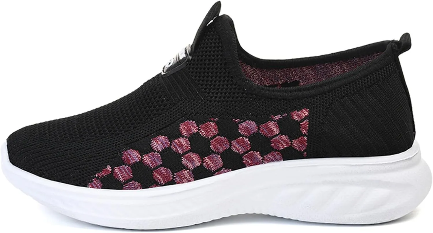Women's Slip on Walking Shoes Memory Foam Non Slip Arch Support Running Shoes Breathable Gym Workout Shoes Fashion Lace Up Sneakers