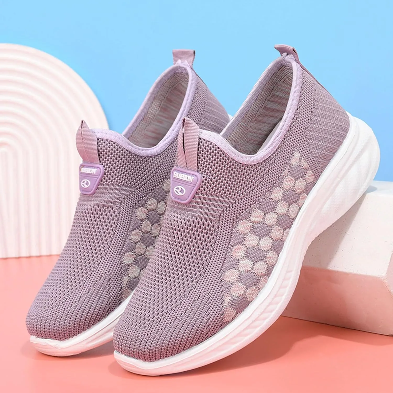 Women's Slip on Walking Shoes Memory Foam Non Slip Arch Support Running Shoes Breathable Gym Workout Shoes Fashion Lace Up Sneakers