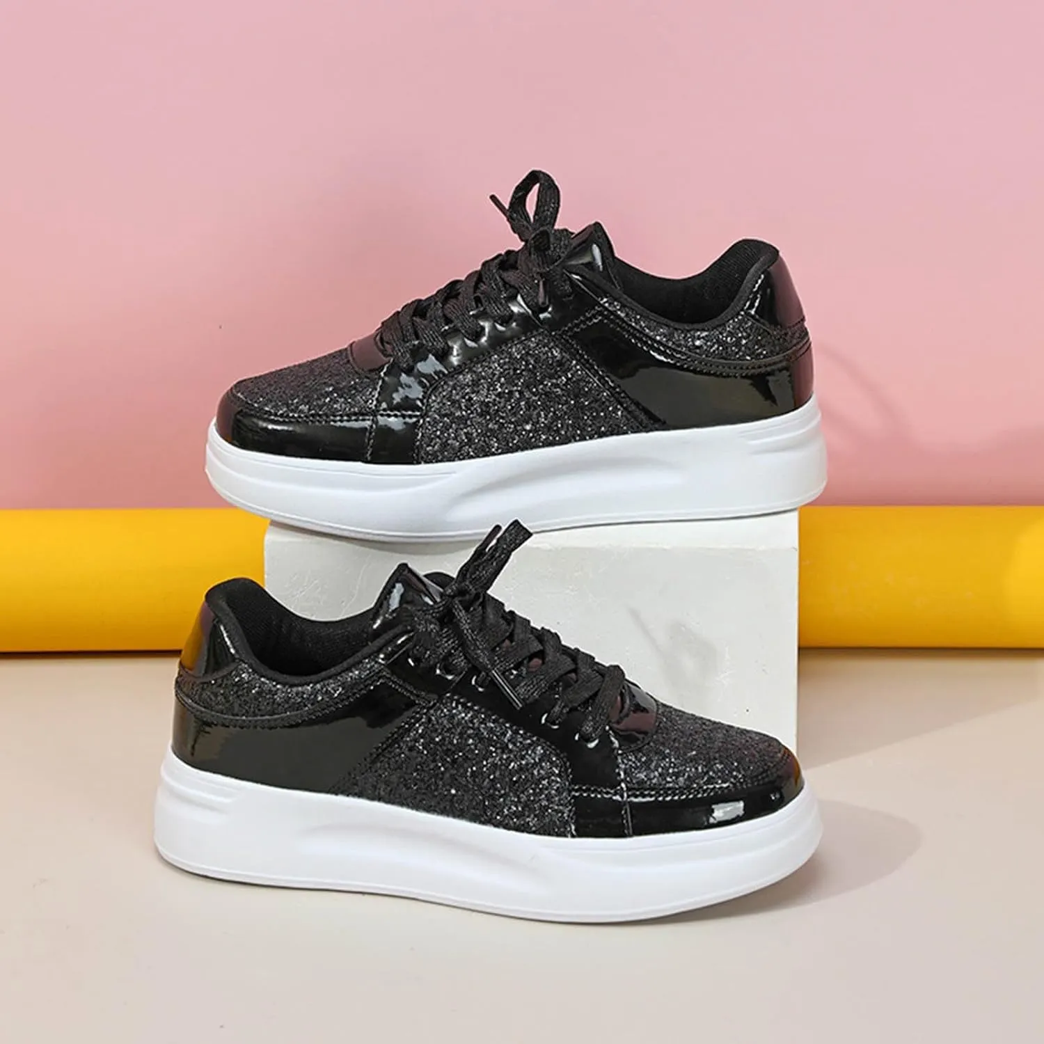 Womens Walking Shoes Slip on Comfy PU Leather Non Slip Running Shoes Wide Width Breathable Gym Workout Shoes Fashion Lace Up Sneakers