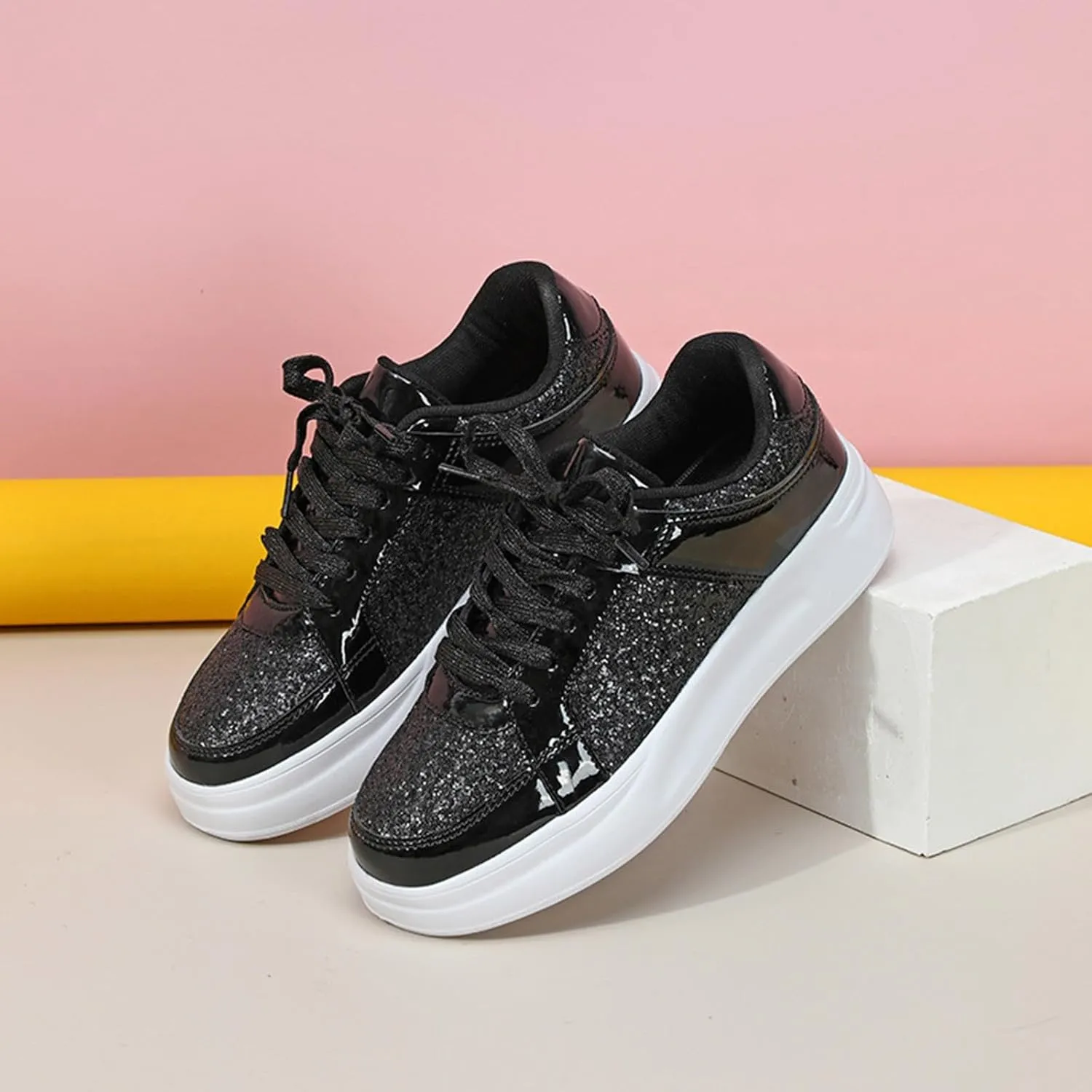 Womens Walking Shoes Slip on Comfy PU Leather Non Slip Running Shoes Wide Width Breathable Gym Workout Shoes Fashion Lace Up Sneakers