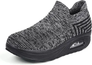 Women's Walking Shoes Socks Sneakers Breathable Mesh Slip-On Casual Shoes Thick Sole Loafers