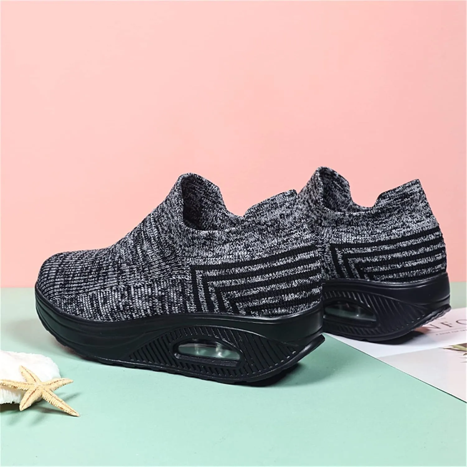 Women's Walking Shoes Socks Sneakers Breathable Mesh Slip-On Casual Shoes Thick Sole Loafers