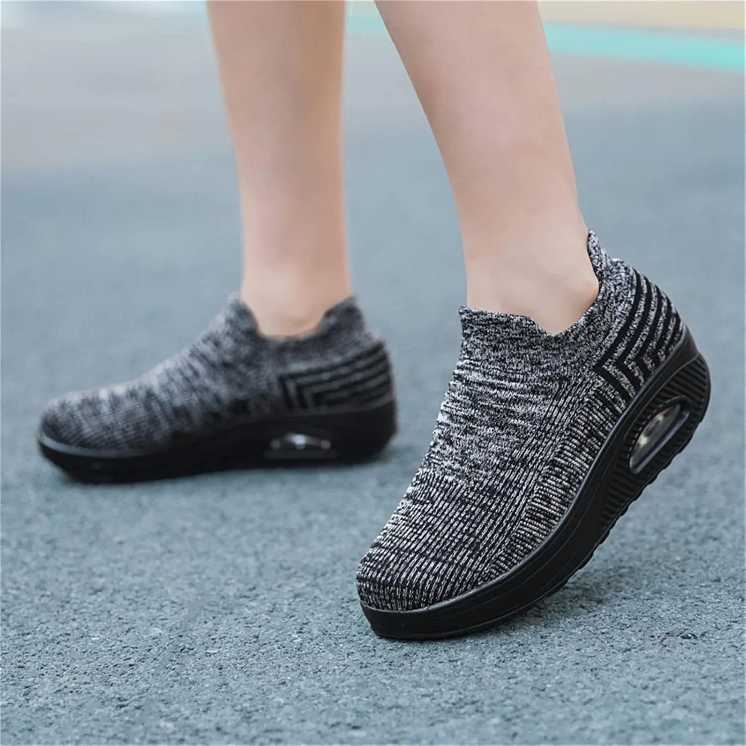 Women's Walking Shoes Socks Sneakers Breathable Mesh Slip-On Casual Shoes Thick Sole Loafers