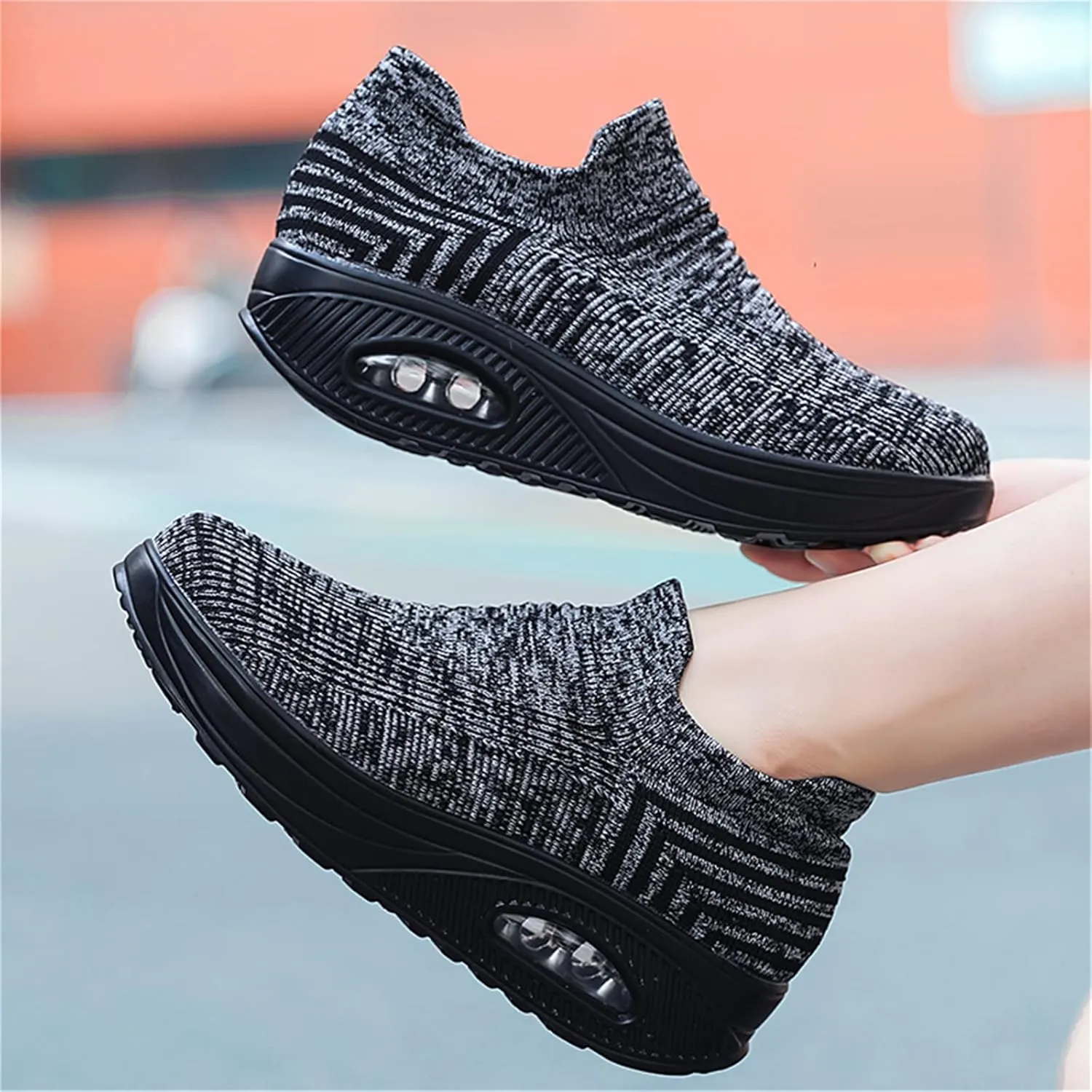 Women's Walking Shoes Socks Sneakers Breathable Mesh Slip-On Casual Shoes Thick Sole Loafers
