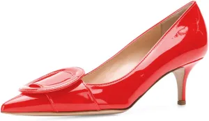 YDN Women Classic Pointed Toe Slip on Pumps Kitten Low Heel Office Shoes with Buckle Size 4-15 US