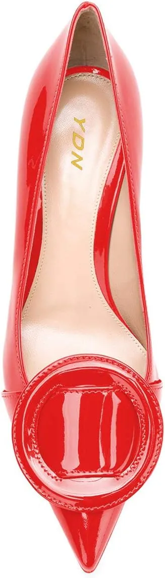YDN Women Classic Pointed Toe Slip on Pumps Kitten Low Heel Office Shoes with Buckle Size 4-15 US