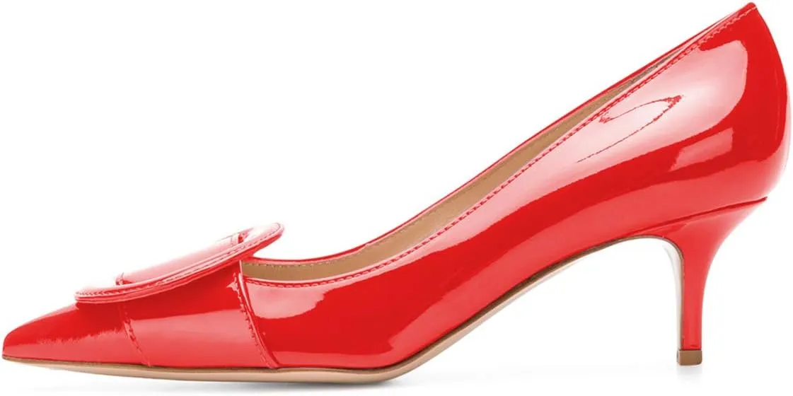 YDN Women Classic Pointed Toe Slip on Pumps Kitten Low Heel Office Shoes with Buckle Size 4-15 US