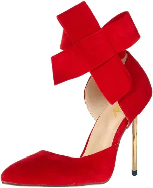 YDN Women D'Orsay Comfy Bows Ankle Strap High Stiletto Heels Closed Point Toe Classic Buckle Up Dance Ballroom Pumps