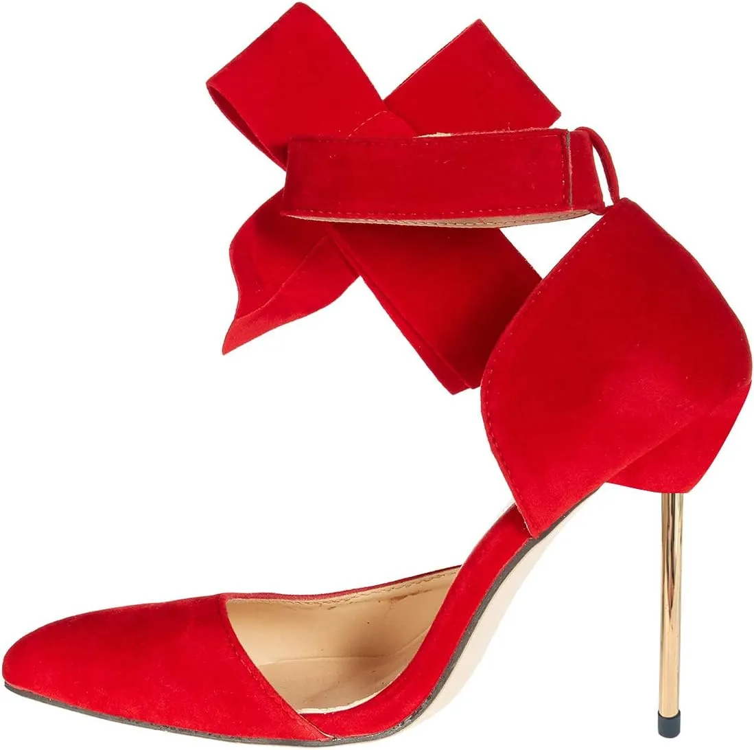 YDN Women D'Orsay Comfy Bows Ankle Strap High Stiletto Heels Closed Point Toe Classic Buckle Up Dance Ballroom Pumps
