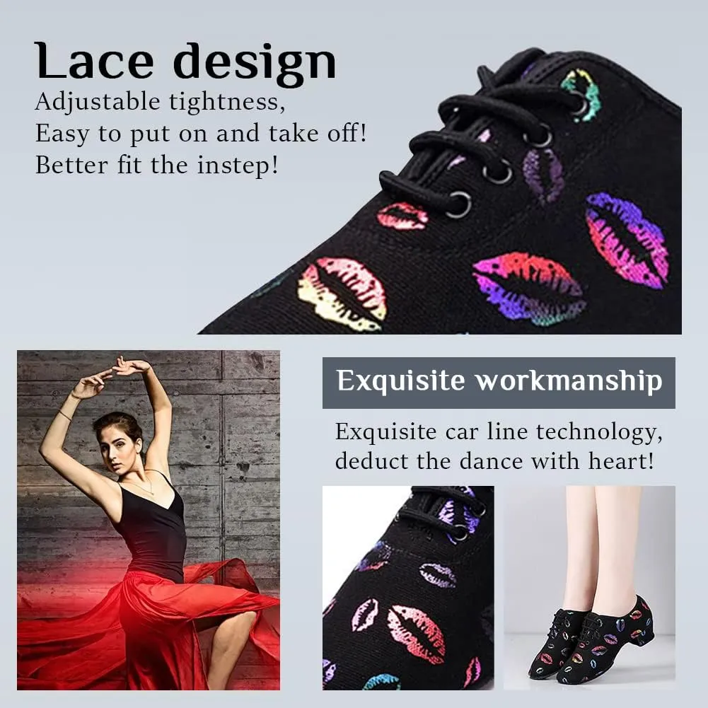 YKXLM Women Standard Practice Social Dance Sneaker Beginner Dance Practice Shoes for Women Low Heel Ballroom