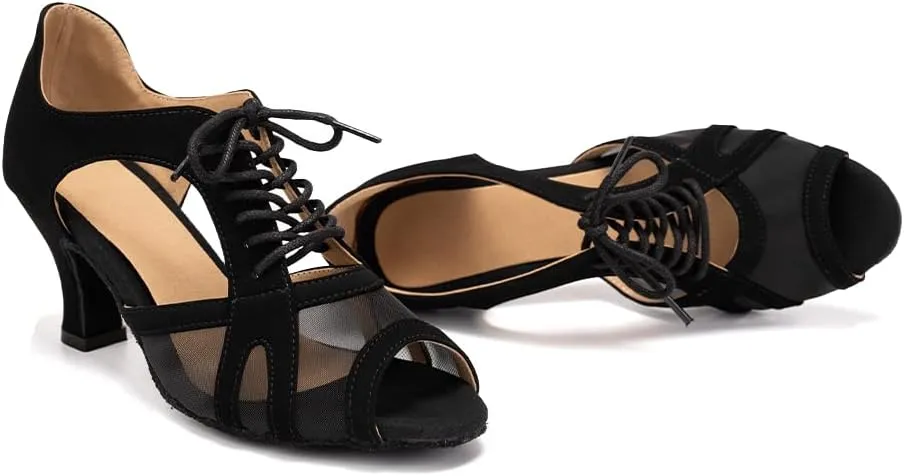 YKXLM Women's Ballroom Dance Shoes Latin Salsa Tango Professional Performance Open Toe Dancing Shoes Model 087